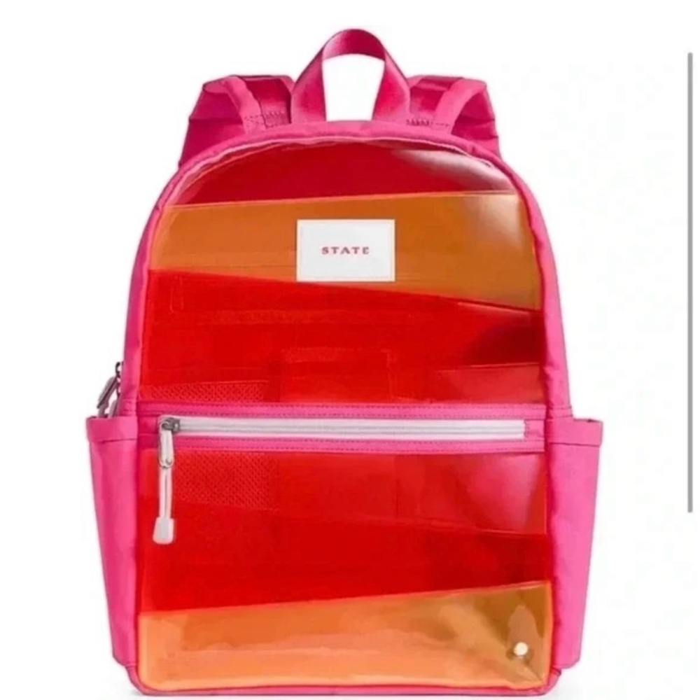 STATE Kane kids clear pink & orange zigzag backpack